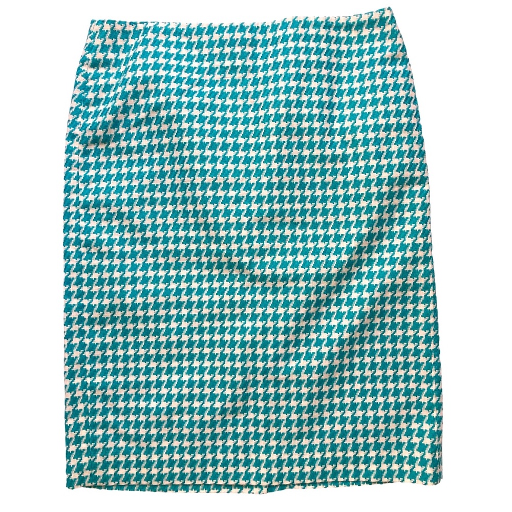 Talbots white, and aqua houndstooth midi skirt